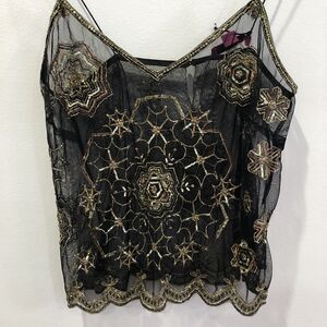 Matthew Williamson Black Mesh / Gold Embroidered Camisole US 8 / UK 10 / EUR 38